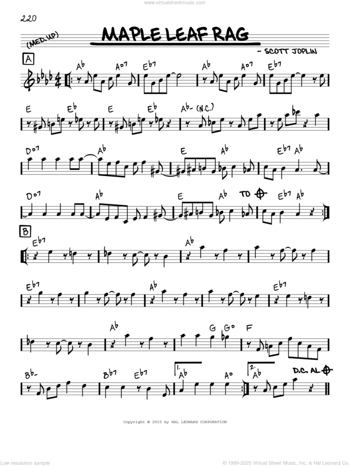 Maple Leaf Rag (arr. Robert Rawlins) sheet music for voice and other instruments (real book with lyrics) by Scott Joplin and Robert Rawlins, intermediate skill level