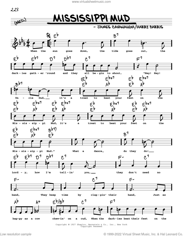 Mississippi Mud (arr. Robert Rawlins) sheet music for voice and other instruments (real book with lyrics) by James Cavanaugh, Robert Rawlins and Harry Barris, intermediate skill level