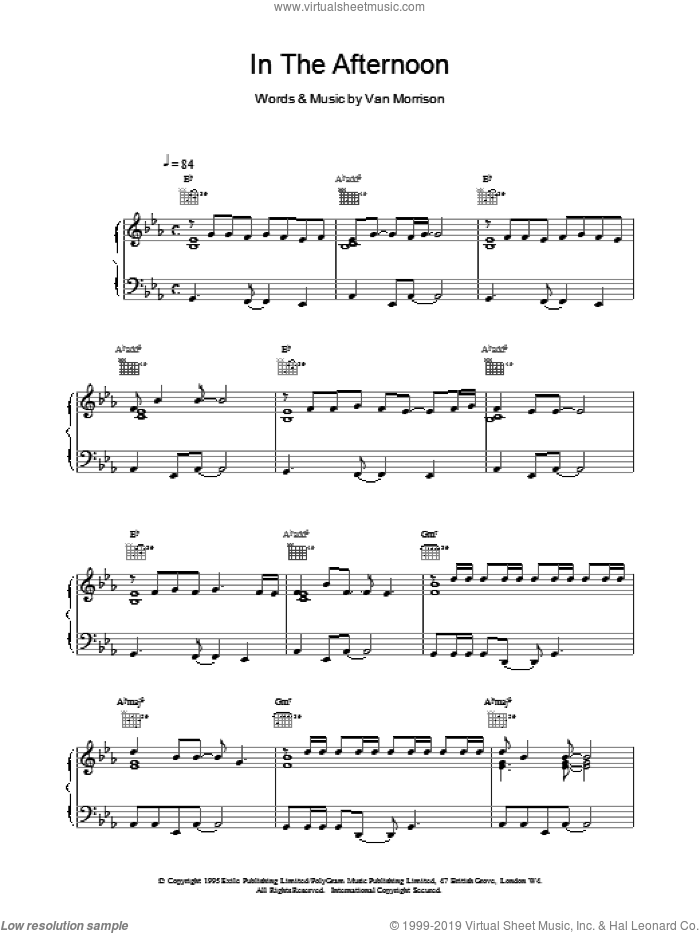 In The Afternoon sheet music for voice, piano or guitar by Van Morrison, intermediate skill level
