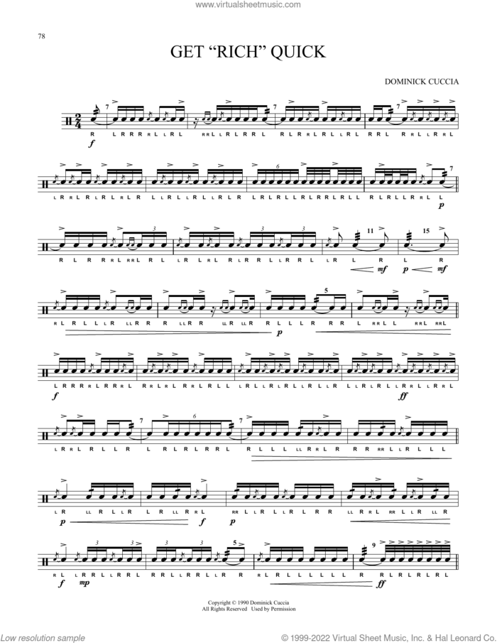 Get 'Rich' Quick sheet music for Snare Drum Solo (percussions, drums) by Dominick Cuccia, classical score, intermediate skill level