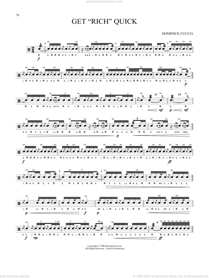 Get 'Rich' Quick sheet music for Snare Drum Solo (percussions, drums) by Dominick Cuccia, classical score, intermediate skill level