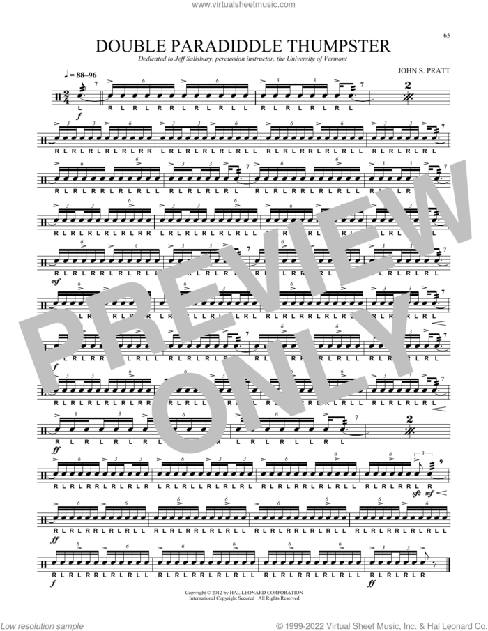 Double Paradiddle Thumpster sheet music for Snare Drum Solo (percussions, drums) by John S. Pratt, classical score, intermediate skill level