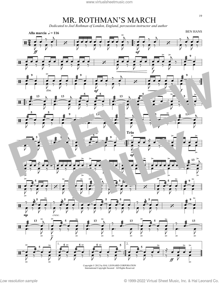 Mr. Rothman's March sheet music for Snare Drum Solo (percussions, drums) by John S. Pratt, classical score, intermediate skill level