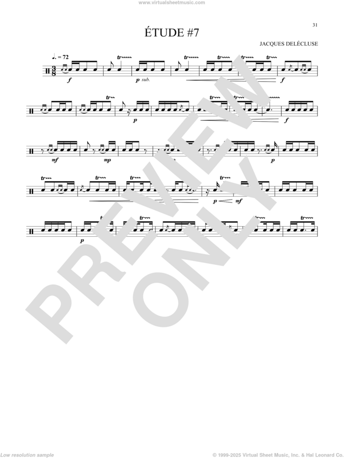 Etude #7 sheet music for Snare Drum Solo (percussions, drums) by Jacques Delécluse and Jacques Delecluse, classical score, intermediate skill level