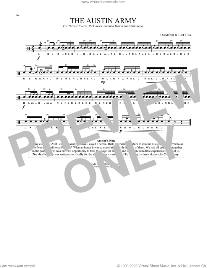The Austin Army sheet music for Snare Drum Solo (percussions, drums) by Dominick Cuccia, classical score, intermediate skill level