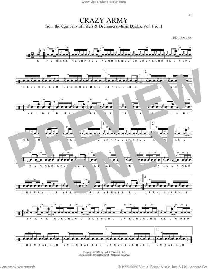 Crazy Army sheet music for Snare Drum Solo (percussions, drums) by Ed Lemley, classical score, intermediate skill level