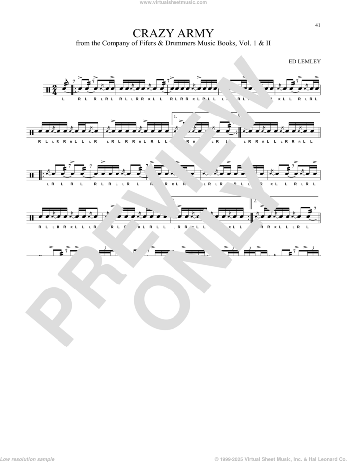 Crazy Army sheet music for Snare Drum Solo (percussions, drums) by Ed Lemley, classical score, intermediate skill level