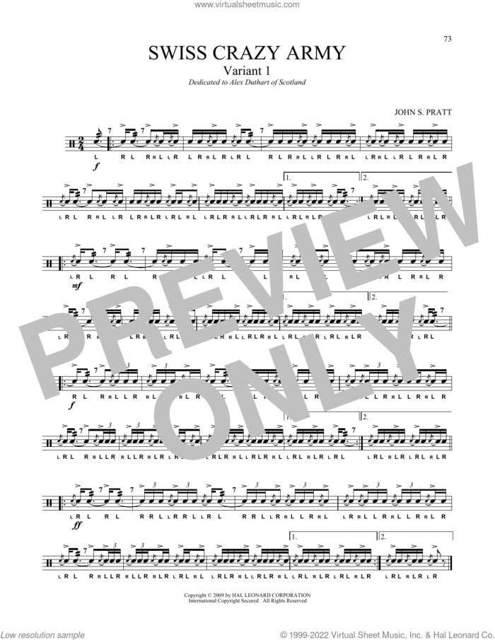 Swiss Crazy Army Variant 1 sheet music for Snare Drum Solo (percussions, drums) by John S. Pratt, classical score, intermediate skill level