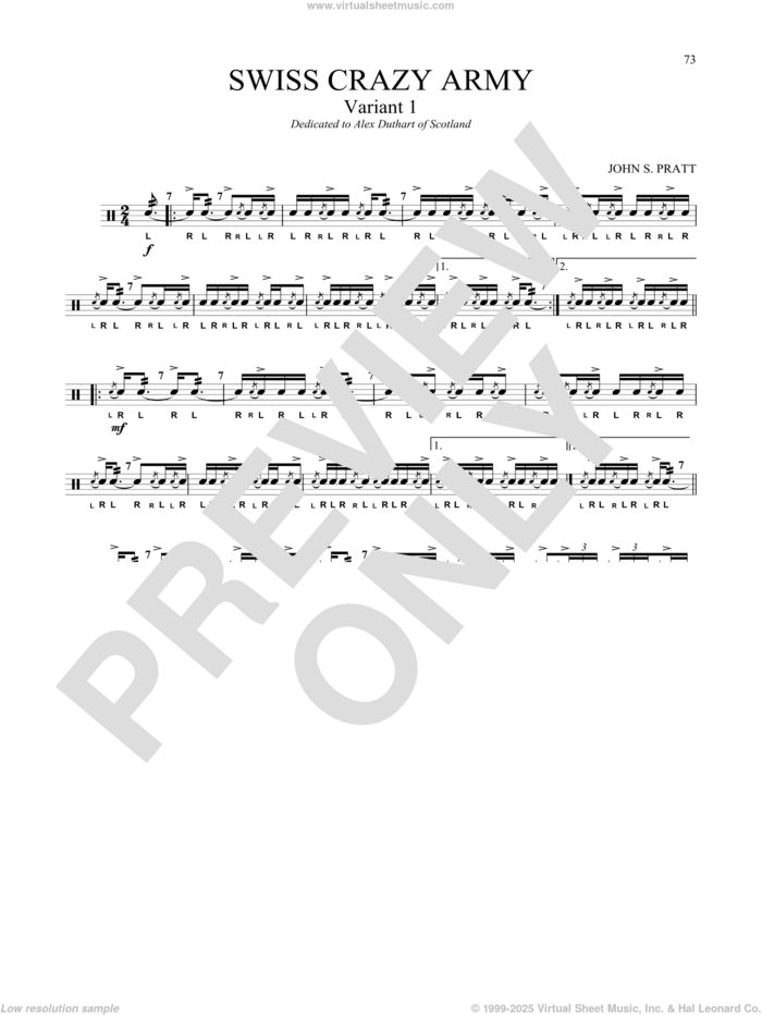 Swiss Crazy Army Variant 1 sheet music for Snare Drum Solo (percussions, drums) by John S. Pratt, classical score, intermediate skill level