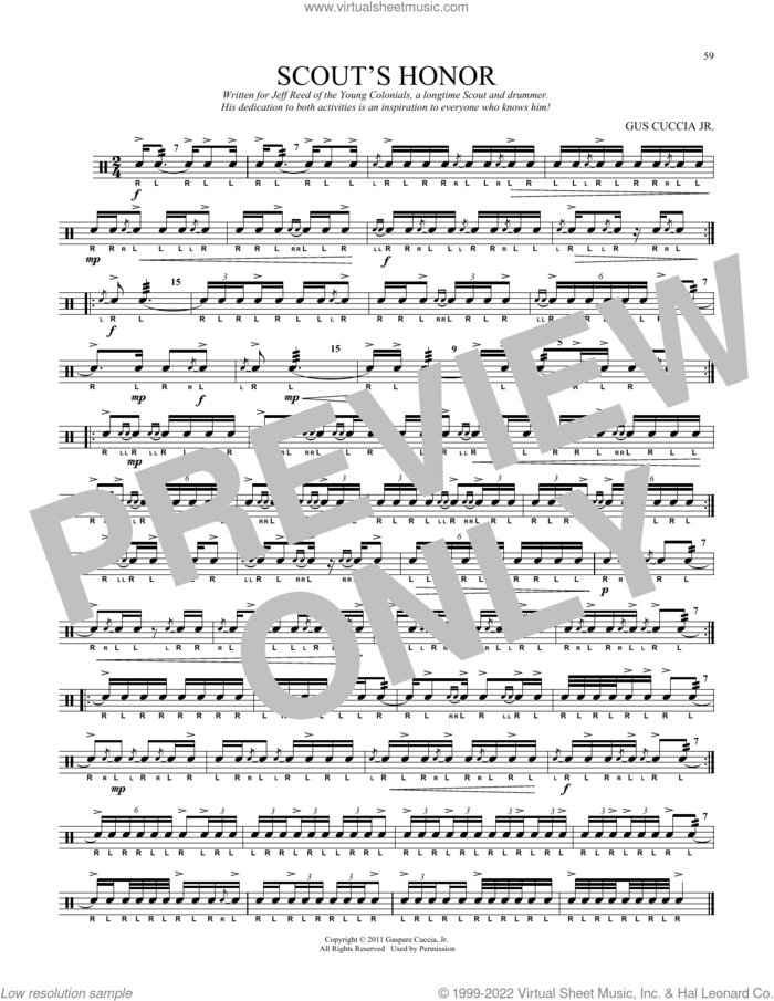 Scout's Honor sheet music for Snare Drum Solo (percussions, drums) by Gus Cuccia, classical score, intermediate skill level
