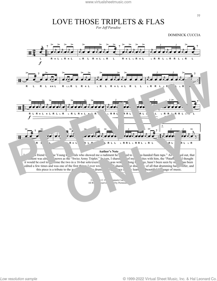 Love Those Triplets and Flas sheet music for Snare Drum Solo (percussions, drums) by Dominick Cuccia, classical score, intermediate skill level