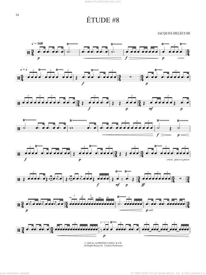 Etude #8 sheet music for Snare Drum Solo (percussions, drums) by Jacques Delécluse and Jacques Delecluse, classical score, intermediate skill level