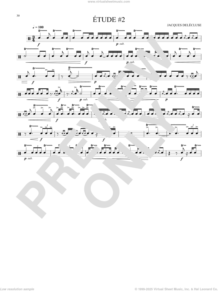 Etude #2 sheet music for Snare Drum Solo (percussions, drums) by Jacques Delécluse and Jacques Delecluse, classical score, intermediate skill level