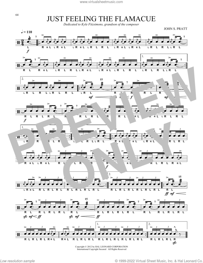 Just Feeling The Flamacue sheet music for Snare Drum Solo (percussions, drums) by John S. Pratt, classical score, intermediate skill level