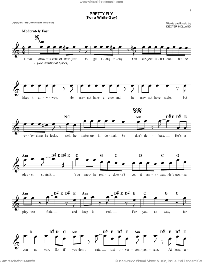 Pretty Fly (For A White Guy) sheet music for voice and other instruments (fake book) by The Offspring and Dexter Holland, intermediate skill level