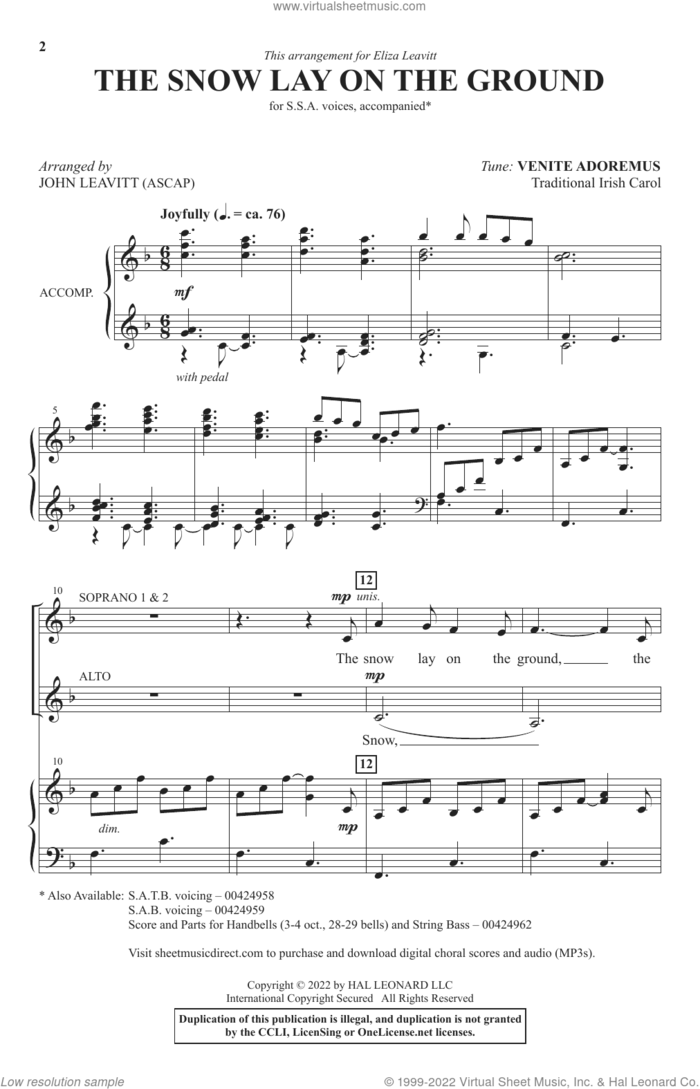 The Snow Lay On The Ground (arr. John Leavitt) sheet music for choir (SSA: soprano, alto)  and John Leavitt, intermediate skill level