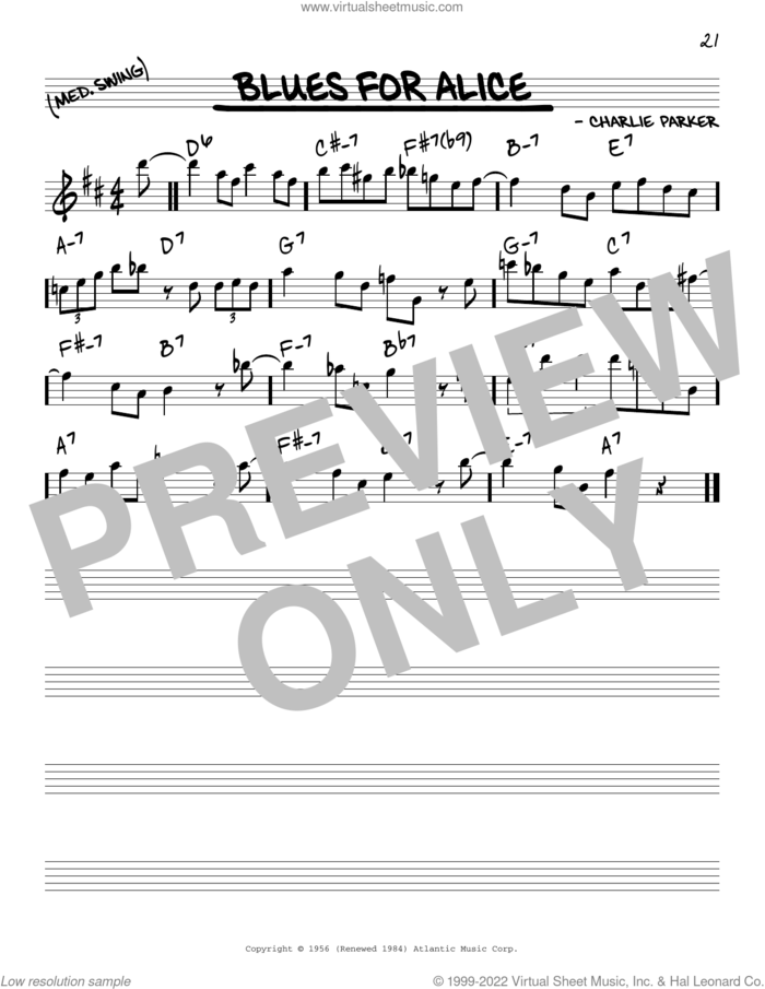 Blues For Alice sheet music for voice and other instruments (real book) by Charlie Parker and John Coltrane, intermediate skill level
