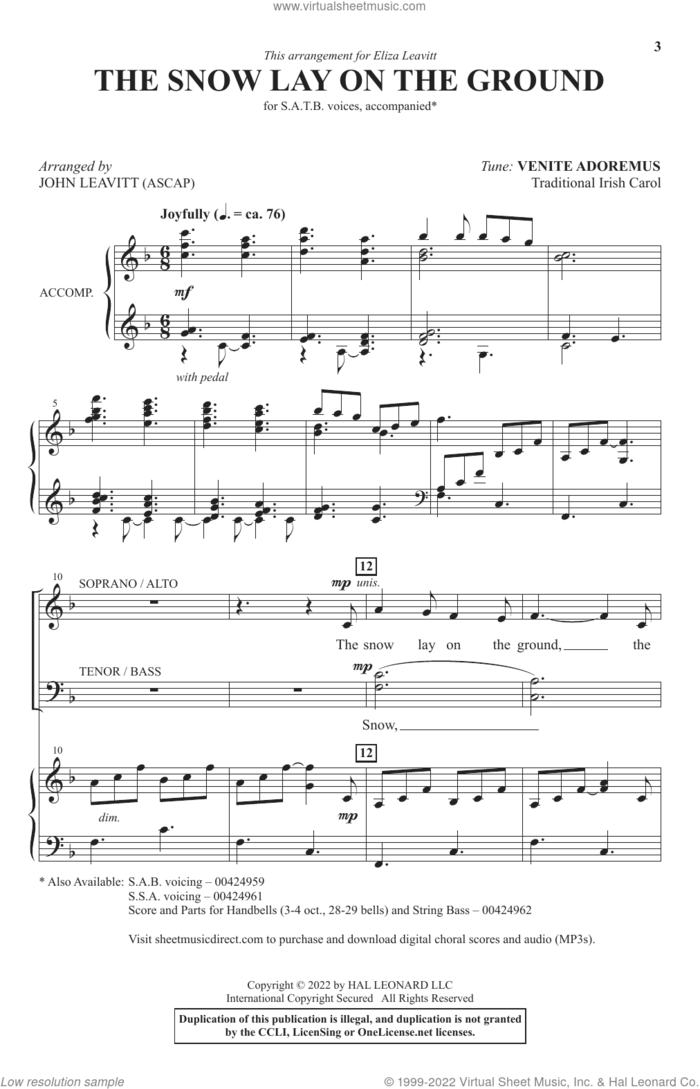 The Snow Lay On The Ground (arr. John Leavitt) sheet music for choir (SATB: soprano, alto, tenor, bass)  and John Leavitt, intermediate skill level