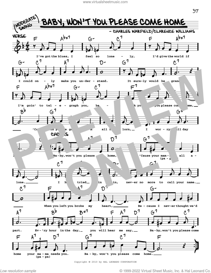 Baby, Won't You Please Come Home (arr. Robert Rawlins) sheet music for voice and other instruments (real book with lyrics) by Bessie Smith, Robert Rawlins, Charles Warfield and Clarence Williams, intermediate skill level