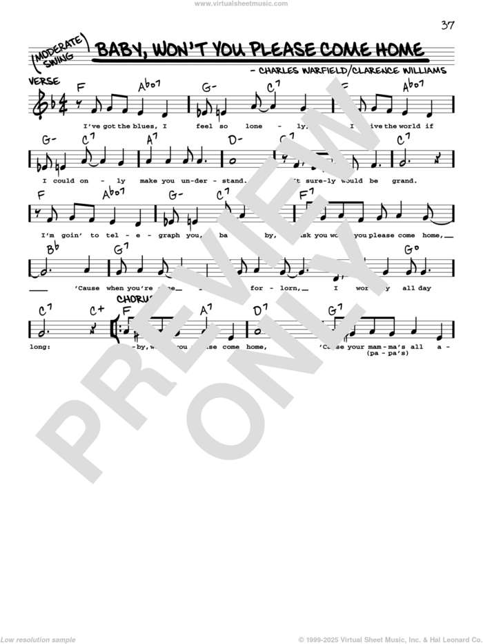 Baby, Won't You Please Come Home (arr. Robert Rawlins) sheet music for voice and other instruments (real book with lyrics) by Bessie Smith, Robert Rawlins, Charles Warfield and Clarence Williams, intermediate skill level