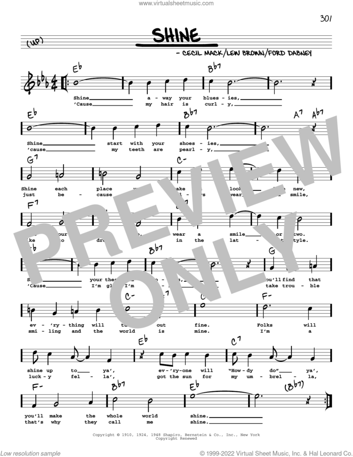 Shine (arr. Robert Rawlins) sheet music for voice and other instruments (real book with lyrics) by Cecil Mack, Robert Rawlins, Ford Dabney and Lew Brown, intermediate skill level