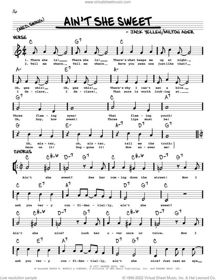 Ain't She Sweet (arr. Robert Rawlins) sheet music for voice and other instruments (real book with lyrics) by The Beatles, Robert Rawlins, Jack Yellen and Milton Ager, intermediate skill level