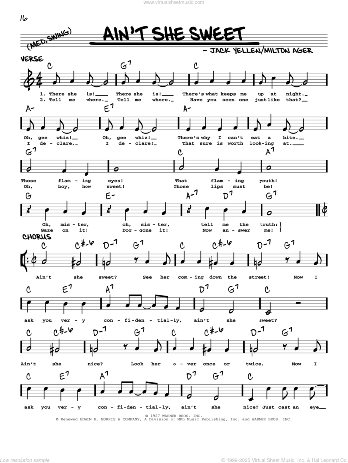 Ain't She Sweet (arr. Robert Rawlins) sheet music for voice and other instruments (real book with lyrics) by The Beatles, Robert Rawlins, Jack Yellen and Milton Ager, intermediate skill level