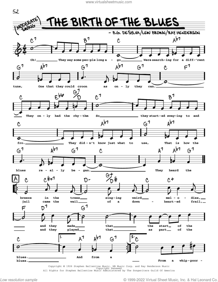 The Birth Of The Blues (arr. Robert Rawlins) sheet music for voice and other instruments (real book with lyrics) by Buddy DeSylva, Robert Rawlins, Lew Brown and Ray Henderson, intermediate skill level