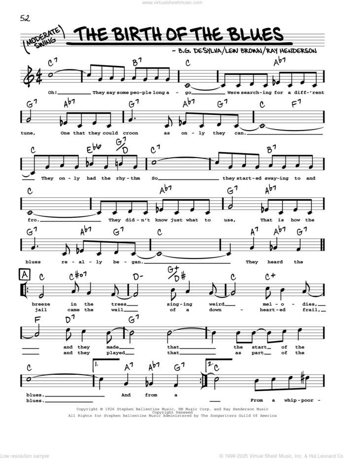 The Birth Of The Blues (arr. Robert Rawlins) sheet music for voice and other instruments (real book with lyrics) by Buddy DeSylva, Robert Rawlins, Lew Brown and Ray Henderson, intermediate skill level