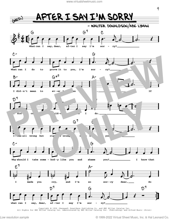 What Can I Say After I Say I'm Sorry (arr. Robert Rawlins) sheet music for voice and other instruments (real book with lyrics) by Walter Donaldson, Robert Rawlins and Abe Lyman, intermediate skill level