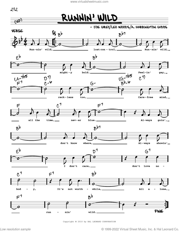 Runnin' Wild (arr. Robert Rawlins) sheet music for voice and other instruments (real book with lyrics) by Joe Grey, Robert Rawlins, A. Harrington Gibbs and Leo Woods, intermediate skill level