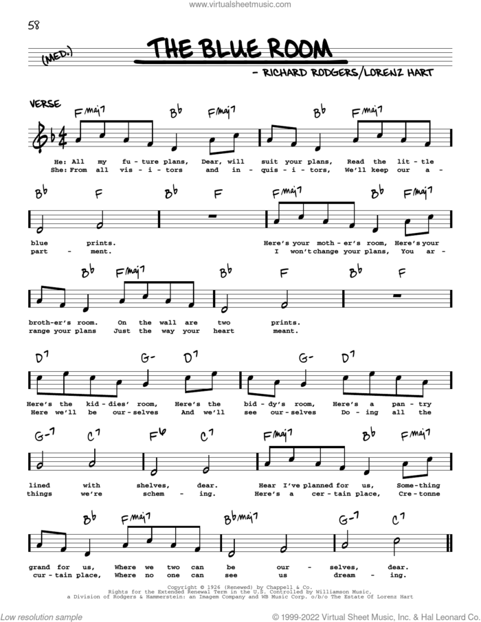 The Blue Room (arr. Robert Rawlins) sheet music for voice and other instruments (real book with lyrics) by Rodgers & Hart, Robert Rawlins, Lorenz Hart and Richard Rodgers, intermediate skill level