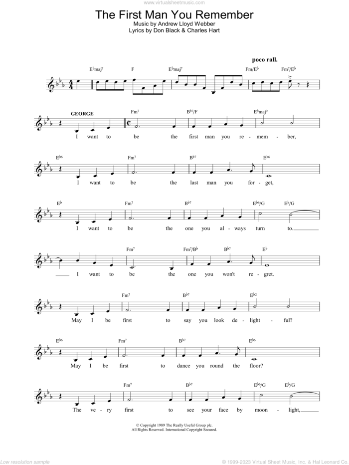 The First Man You Remember (from Aspects Of Love) sheet music for voice and other instruments (fake book) by Andrew Lloyd Webber, intermediate skill level