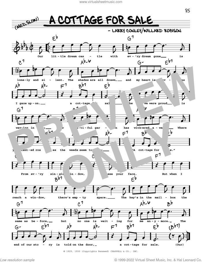 A Cottage For Sale (arr. Robert Rawlins) sheet music for voice and other instruments (real book with lyrics) by Larry Conley, Robert Rawlins and Willard Robison, intermediate skill level