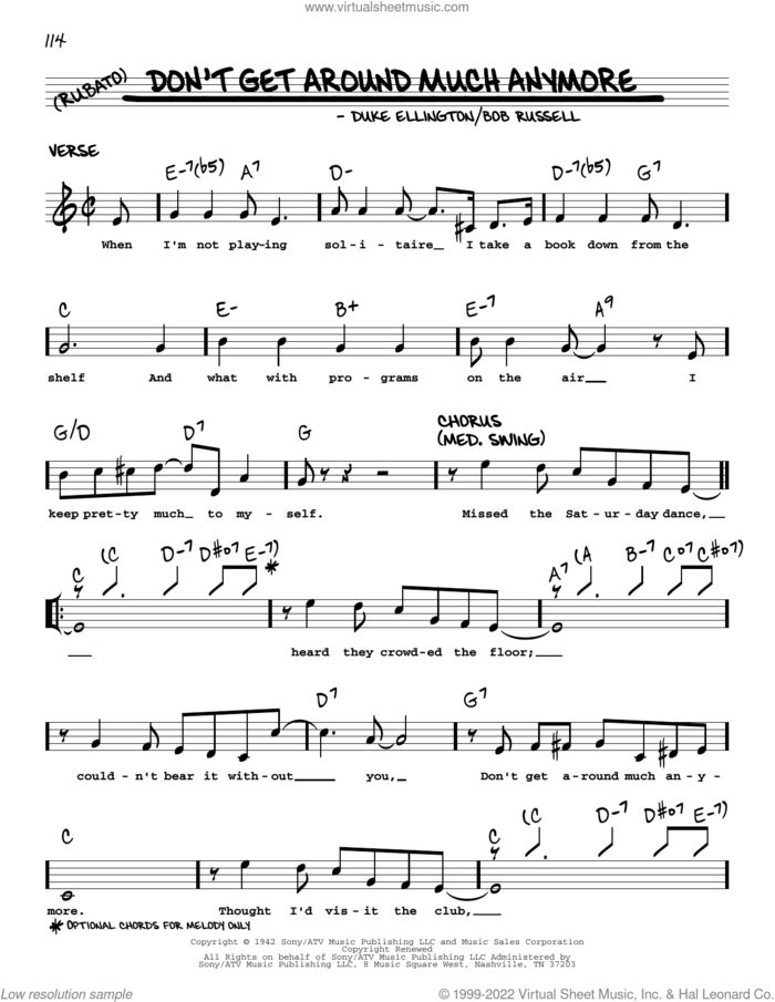 Don't Get Around Much Anymore (arr. Robert Rawlins) sheet music for voice and other instruments (real book with lyrics) by Duke Ellington, Robert Rawlins and Bob Russell, intermediate skill level