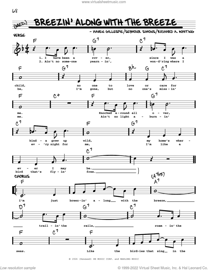 Breezin' Along With The Breeze (arr. Robert Rawlins) sheet music for voice and other instruments (real book with lyrics) by Haven Gillespie, Robert Rawlins, Richard A. Whiting and Seymour Simons, intermediate skill level