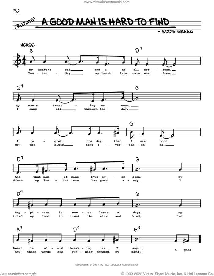 A Good Man Is Hard To Find (arr. Robert Rawlins) sheet music for voice and other instruments (real book with lyrics) by Eddie Green and Robert Rawlins, intermediate skill level