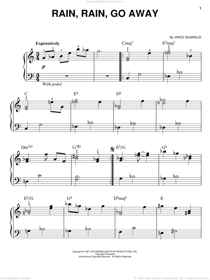 Rain, Rain, Go Away sheet music for piano solo by Vince Guaraldi, easy skill level