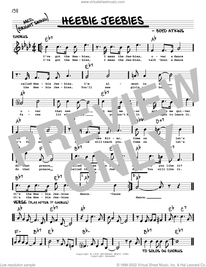 Heebie Jeebies (arr. Robert Rawlins) sheet music for voice and other instruments (real book with lyrics) by Louis Armstrong, Robert Rawlins and Boyd Atkins, intermediate skill level