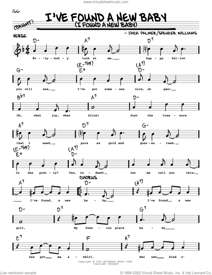 I've Found A New Baby (I Found A New Baby) (arr. Robert Rawlins) sheet music for voice and other instruments (real book with lyrics) by Benny Goodman, Robert Rawlins, Ted Lewis and his band, Jack Palmer and Spencer Williams, intermediate skill level