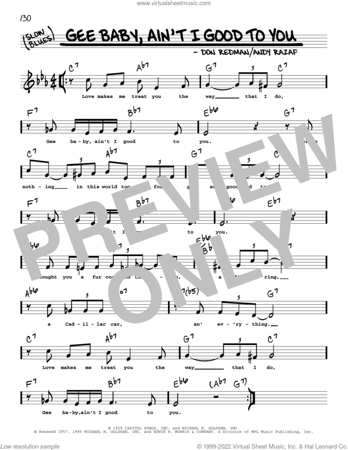 Gee Baby, Ain't I Good To You (arr. Robert Rawlins) sheet music for voice and other instruments (real book with lyrics) by Don Redman, Robert Rawlins and Andy Razaf, intermediate skill level