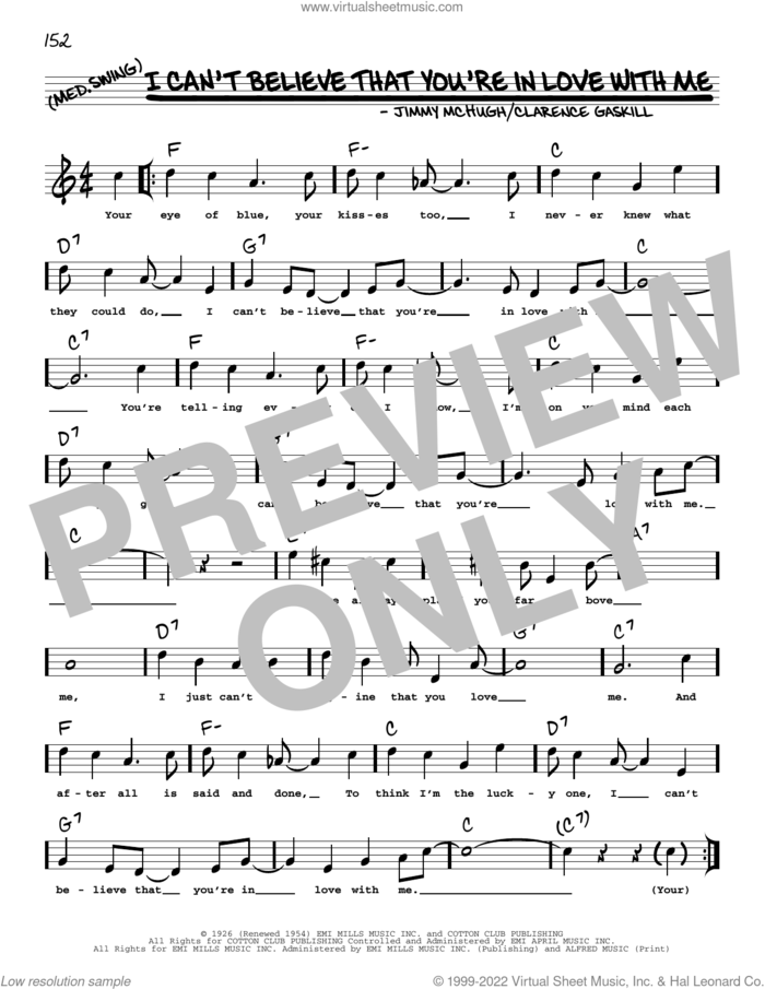 I Can't Believe That You're In Love With Me (arr. Robert Rawlins) sheet music for voice and other instruments (real book with lyrics) by Jimmy McHugh, Robert Rawlins and Clarence Gaskill, intermediate skill level