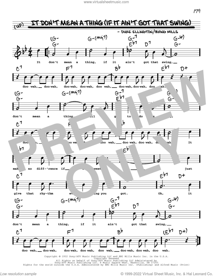 It Don't Mean A Thing (If It Ain't Got That Swing) (arr. Robert Rawlins) sheet music for voice and other instruments (real book with lyrics) by Duke Ellington, Robert Rawlins and Irving Mills, intermediate skill level