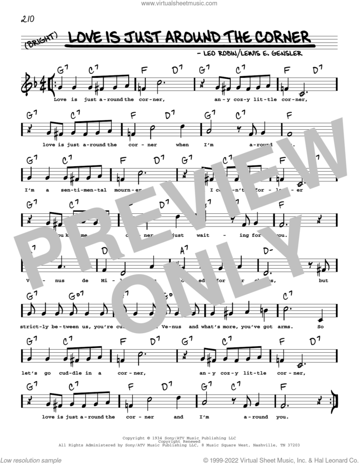 Love Is Just Around The Corner (arr. Robert Rawlins) sheet music for voice and other instruments (real book with lyrics) by Coleman Hawkins, Robert Rawlins, Leo Robin and Lewis E. Gensler, intermediate skill level