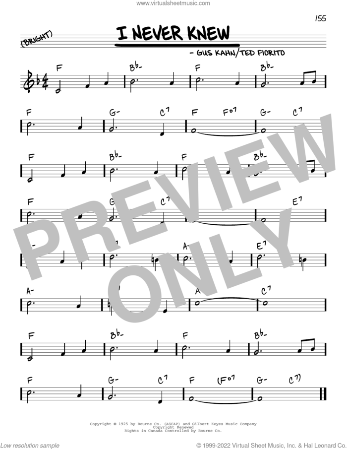I Never Knew (arr. Robert Rawlins) sheet music for voice and other instruments (real book with lyrics) by Gus Kahn, Robert Rawlins and Ted Fiorito, intermediate skill level