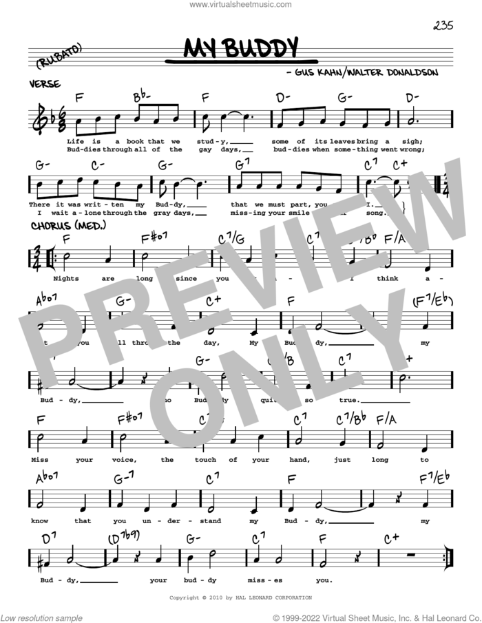 My Buddy (arr. Robert Rawlins) sheet music for voice and other instruments (real book with lyrics) by Gus Kahn, Robert Rawlins and Walter Donaldson, intermediate skill level