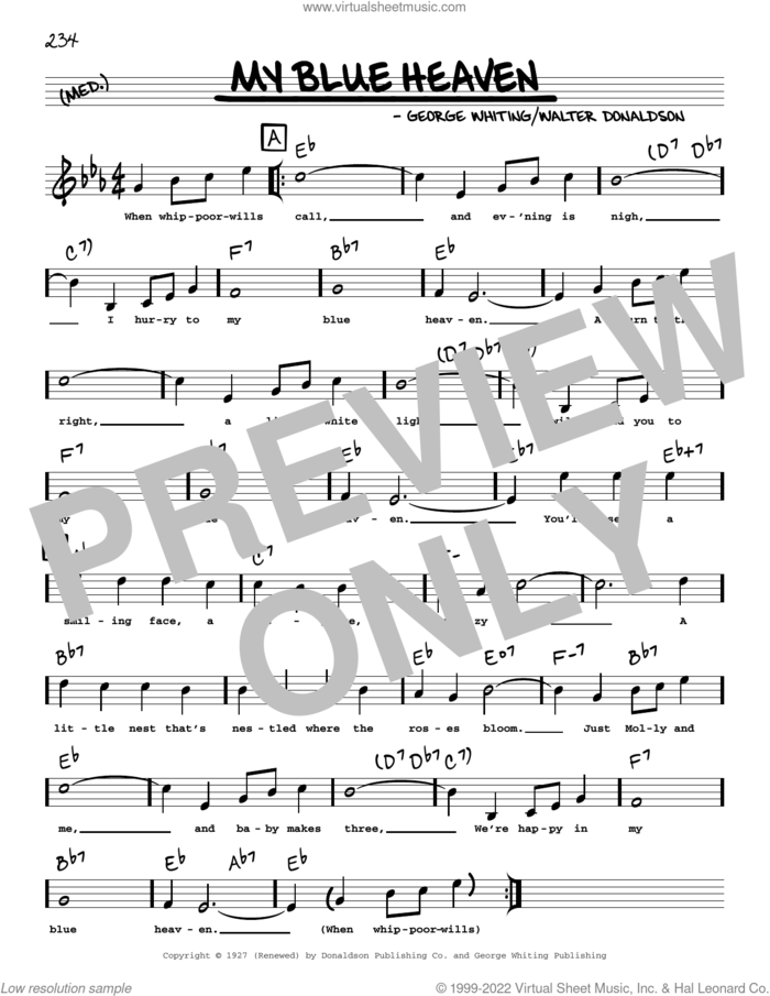 My Blue Heaven (arr. Robert Rawlins) sheet music for voice and other instruments (real book with lyrics) by George Whiting, Robert Rawlins and Walter Donaldson, intermediate skill level