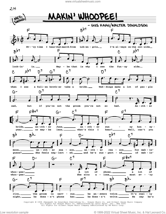 Makin' Whoopee! (arr. Robert Rawlins) sheet music for voice and other instruments (real book with lyrics) by John Hicks, Robert Rawlins, Gus Kahn and Walter Donaldson, intermediate skill level