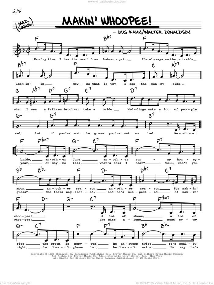 Makin' Whoopee! (arr. Robert Rawlins) sheet music for voice and other instruments (real book with lyrics) by John Hicks, Robert Rawlins, Gus Kahn and Walter Donaldson, intermediate skill level