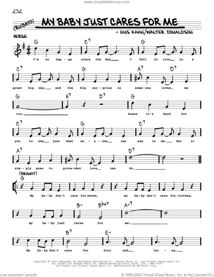 My Baby Just Cares For Me (arr. Robert Rawlins) sheet music for voice and other instruments (real book with lyrics) by John Pizzarelli, Robert Rawlins, Gus Kahn and Walter Donaldson, intermediate skill level